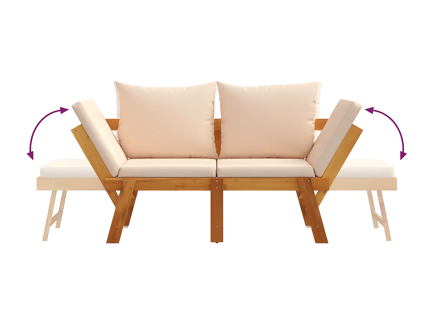 Banc de jardin avec coussins 2 en 1 bois d'acacia massif