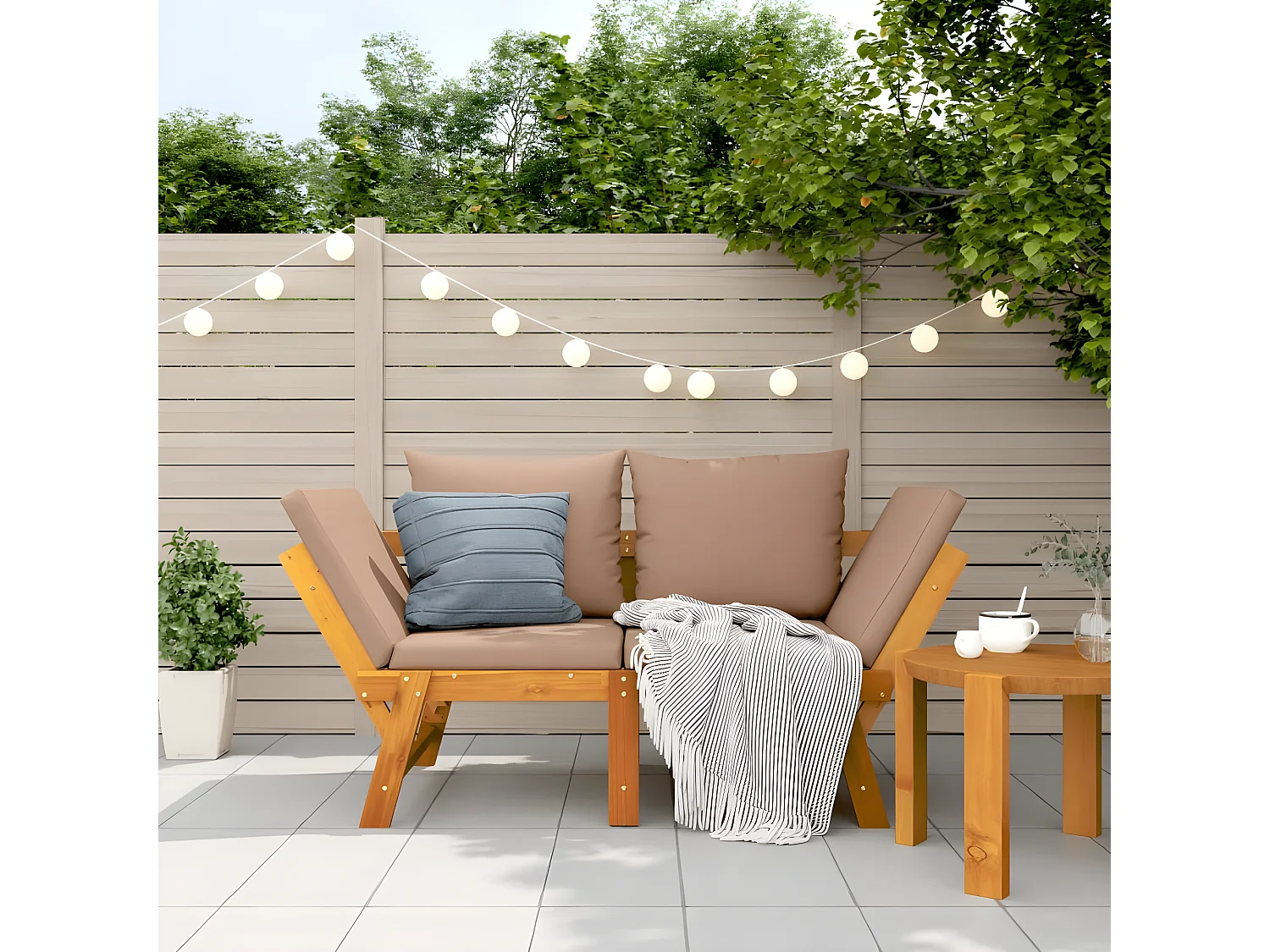 Banc de jardin avec coussins 2 en 1 bois d'acacia massif