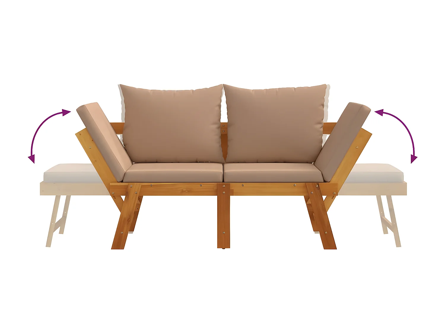 Banc de jardin avec coussins 2 en 1 bois d'acacia massif