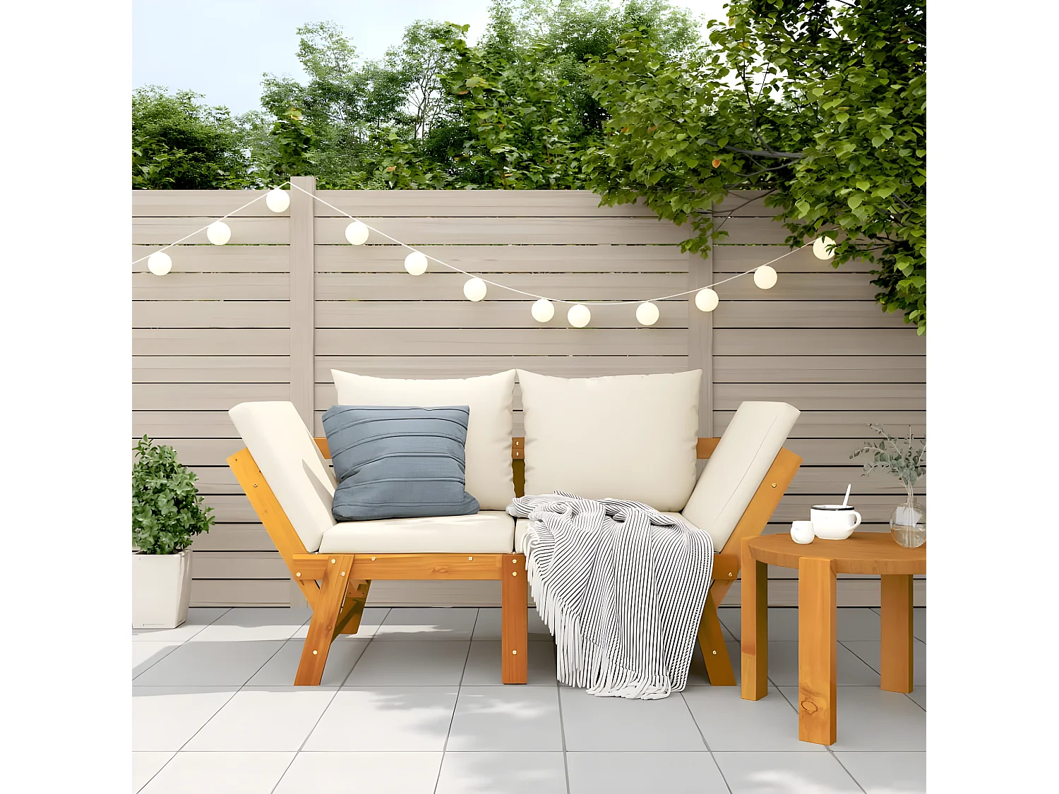 Banc de jardin avec coussins 2 en 1 bois d'acacia massif