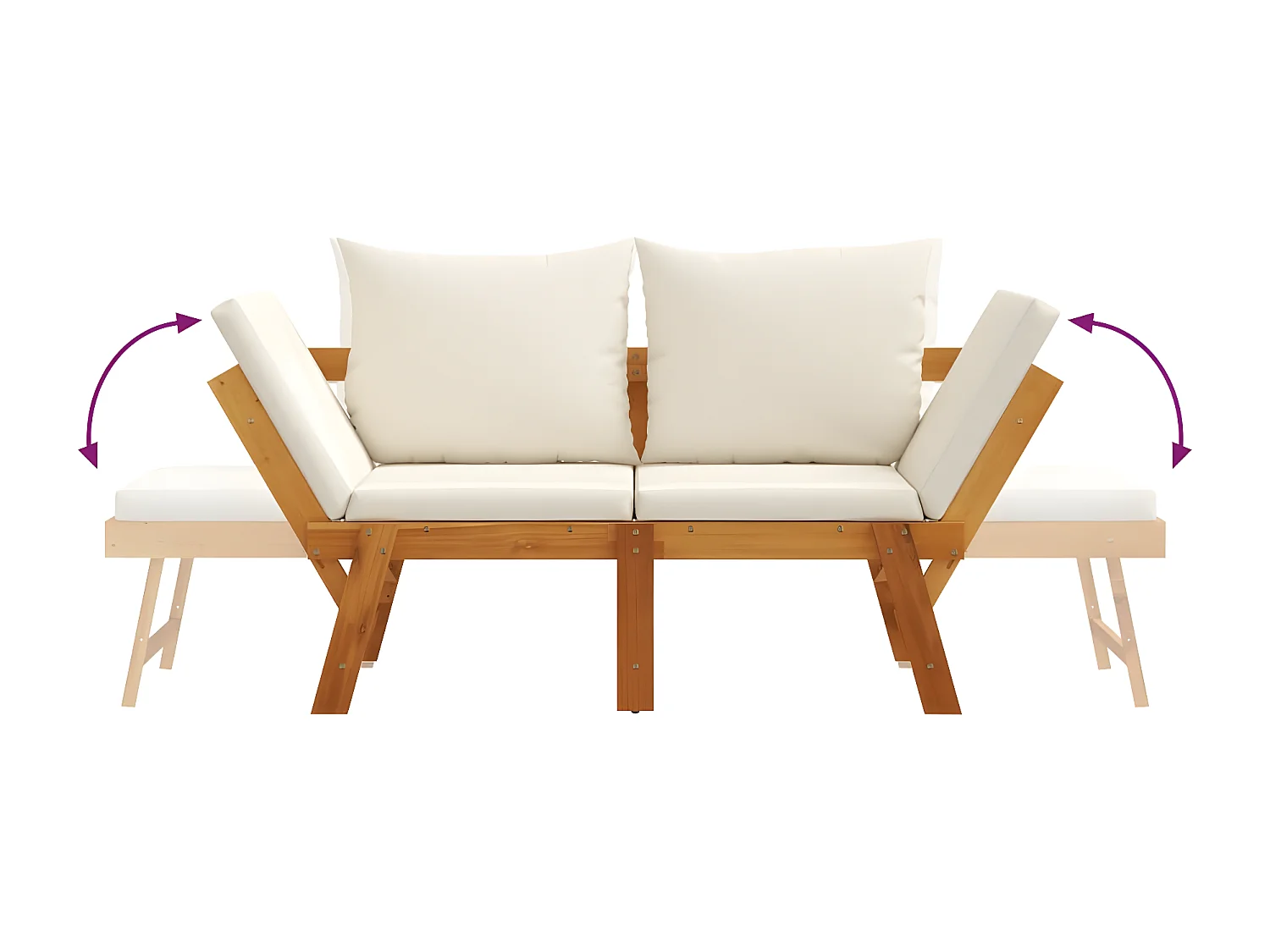 Banc de jardin avec coussins 2 en 1 bois d'acacia massif