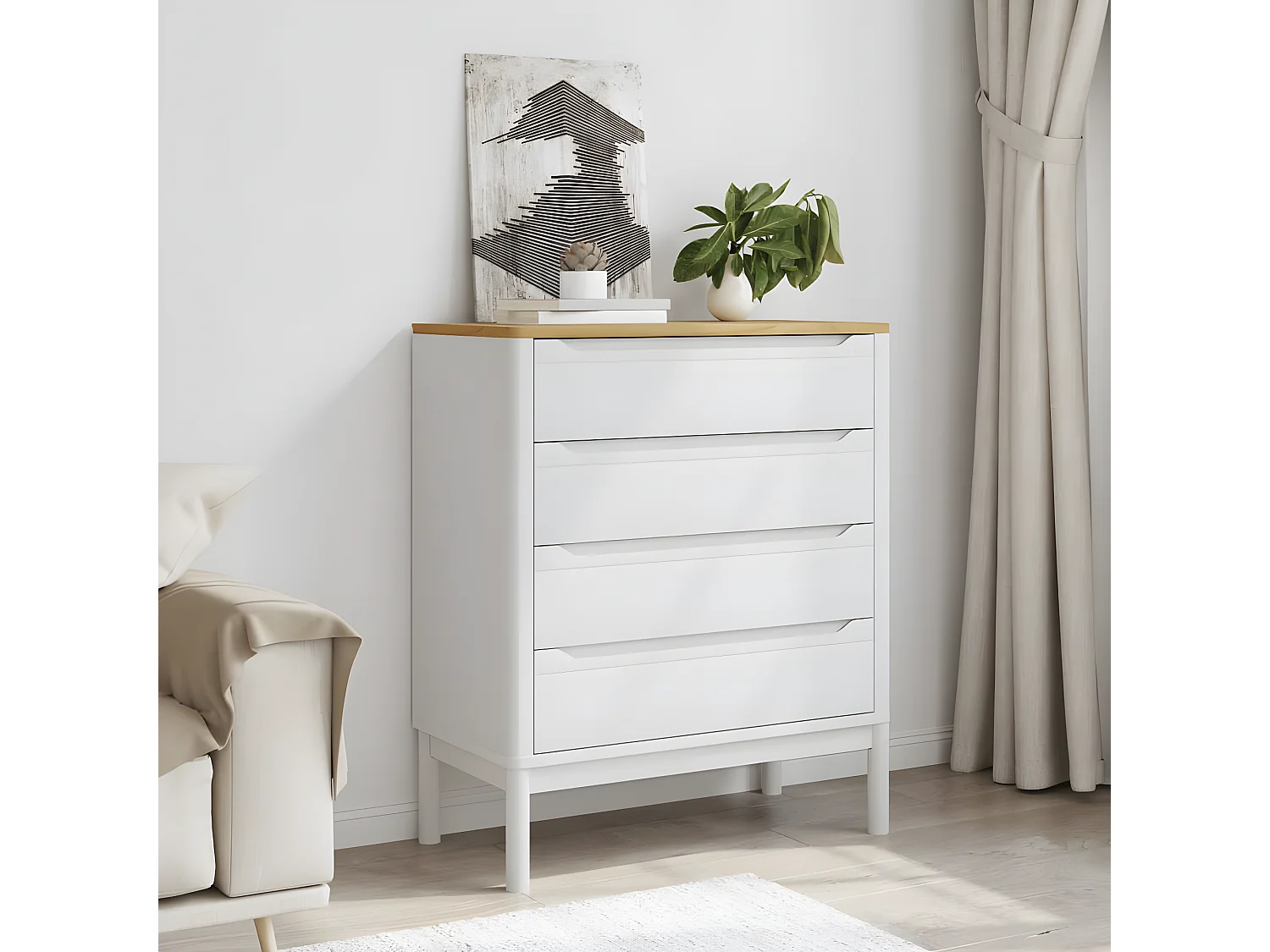 Commode FLORO blanc bois de pin massif