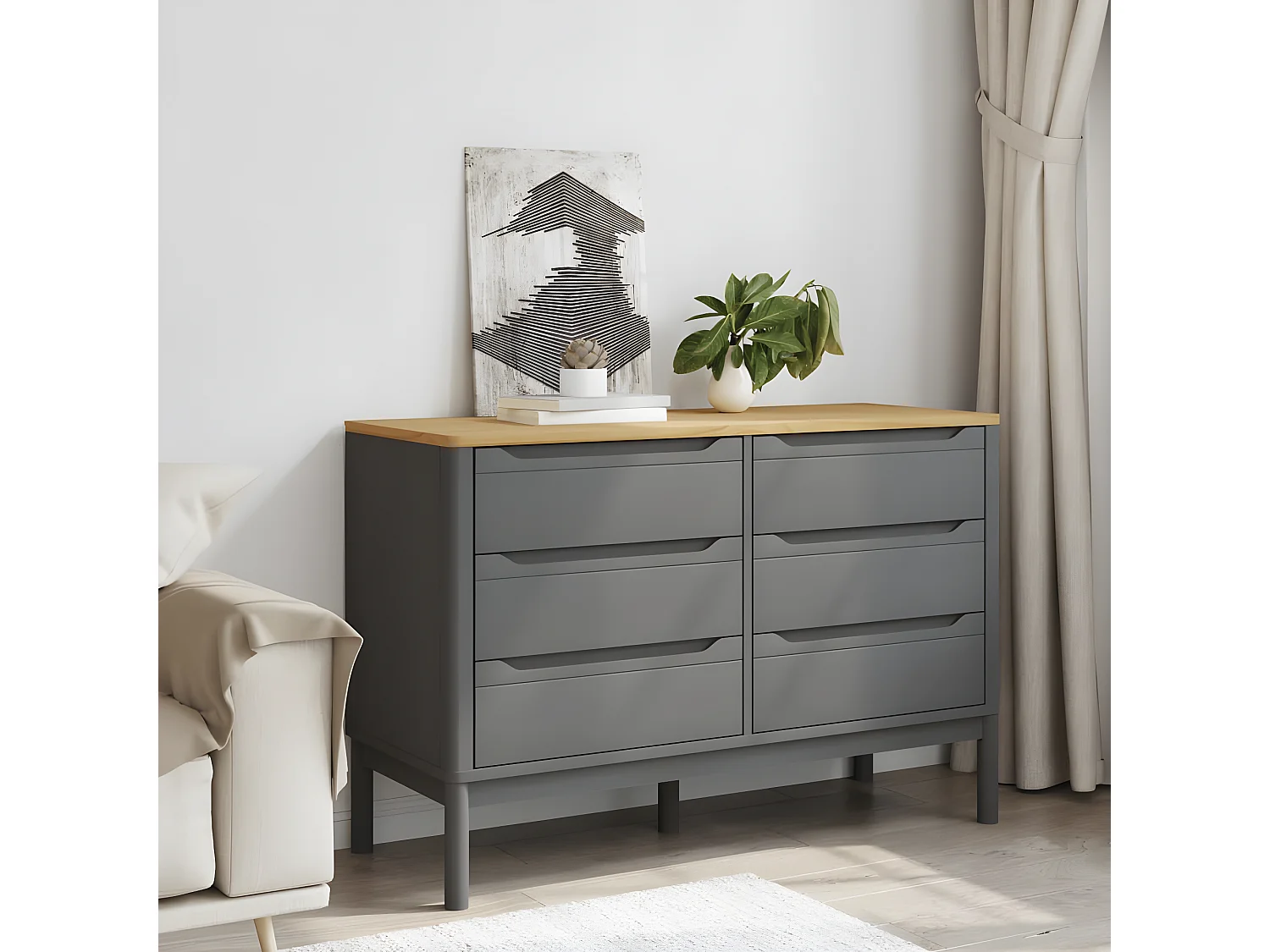 Commode FLORO gris bois de pin massif