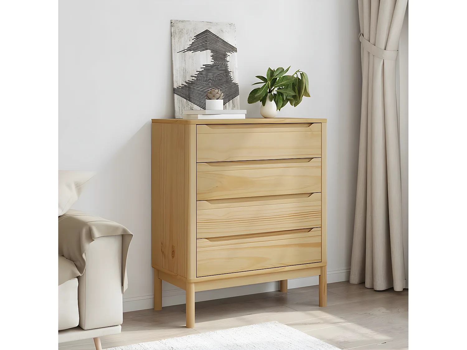 Commode FLORO cire marron bois de pin massif
