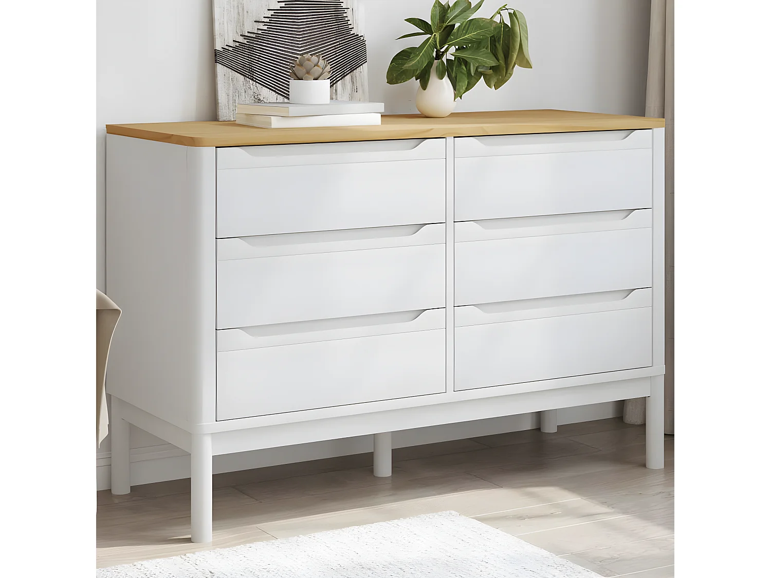 Commode FLORO blanc bois de pin massif