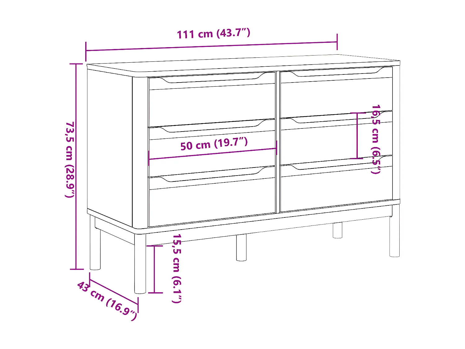 Commode FLORO blanc bois de pin massif