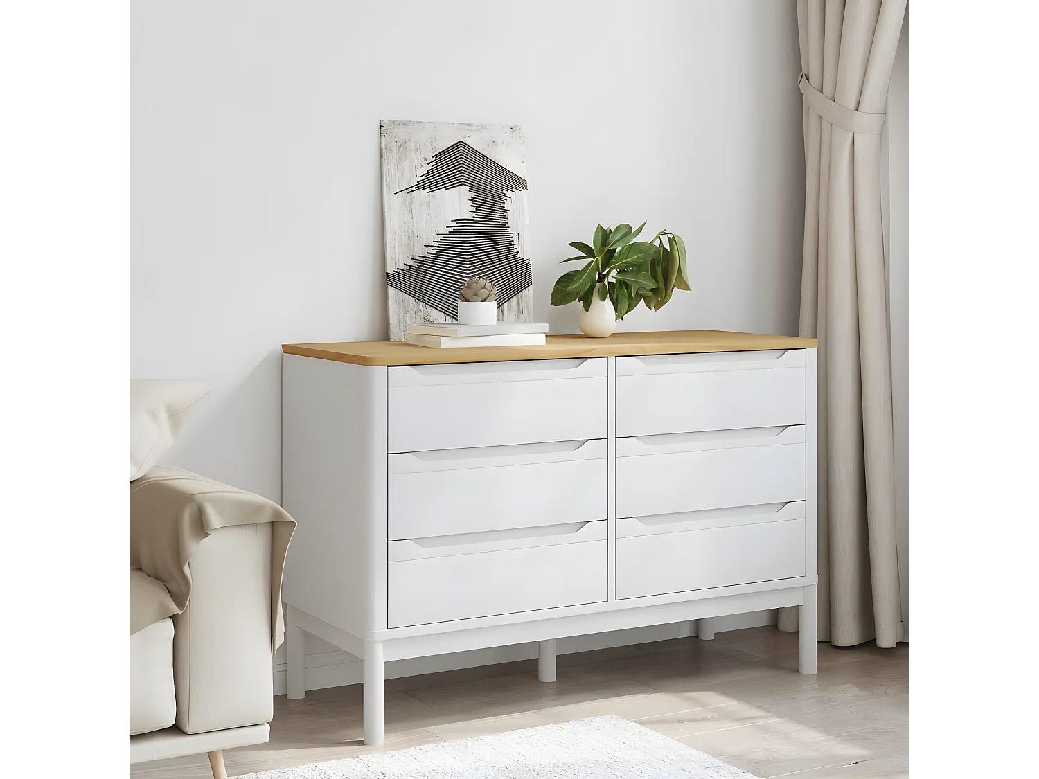 Commode FLORO blanc bois de pin massif