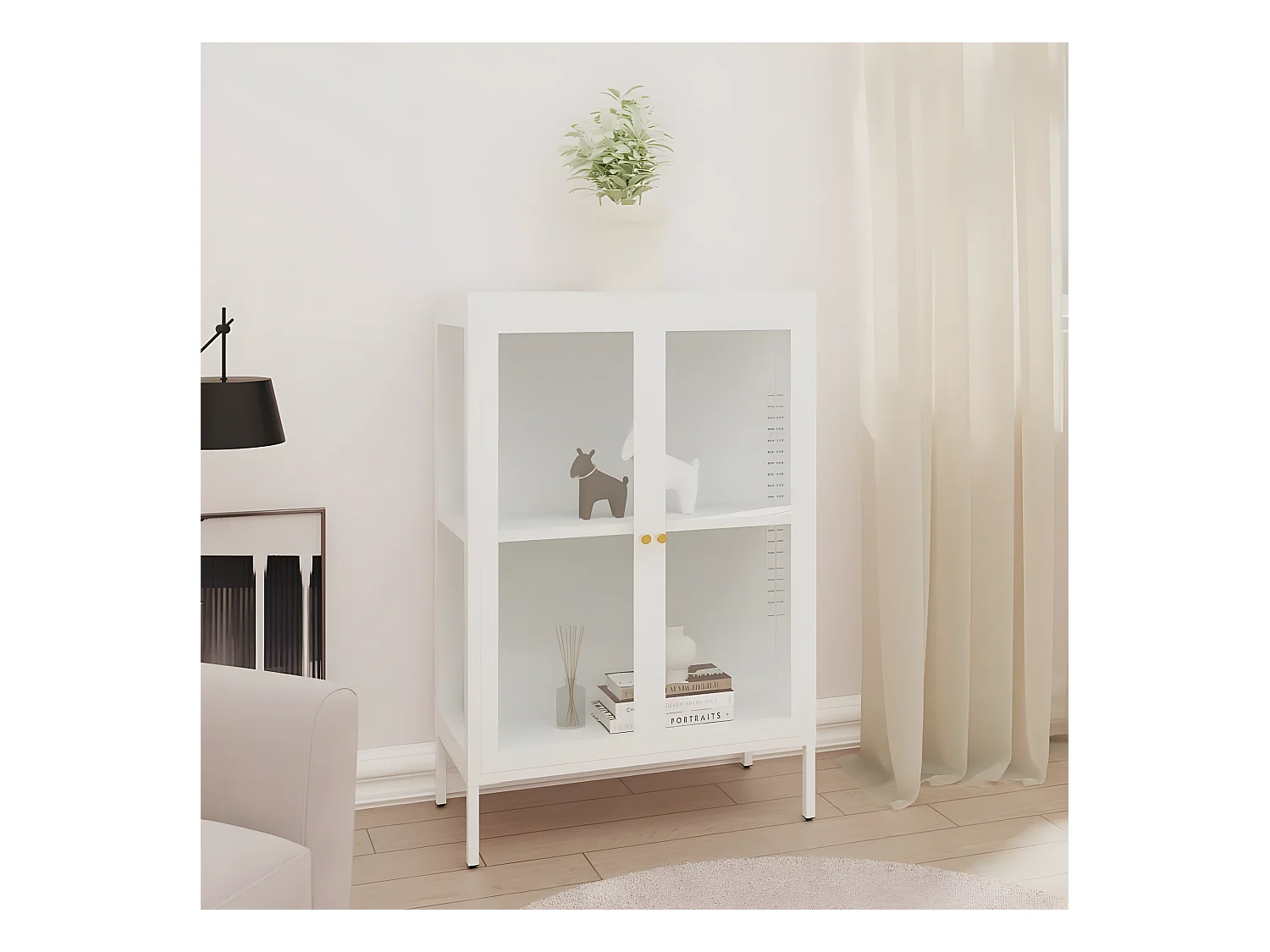 Buffet Blanc 75x35x105 Acier et verre