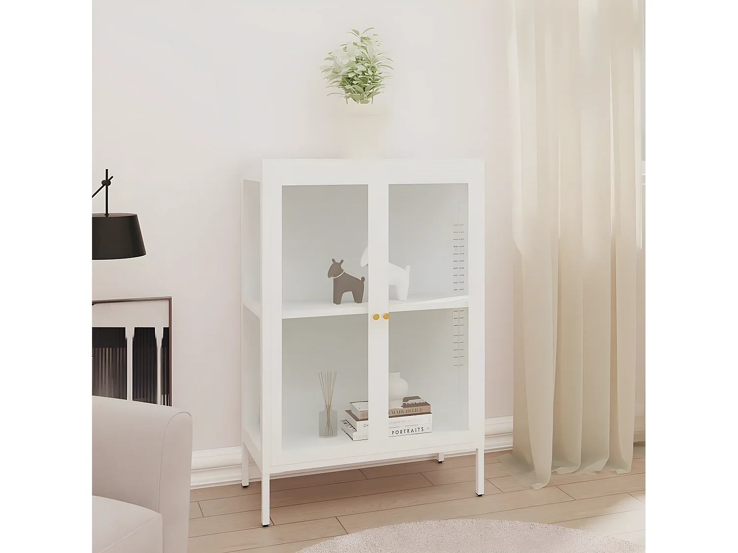 Buffet Blanc 75x35x105 Acier et verre