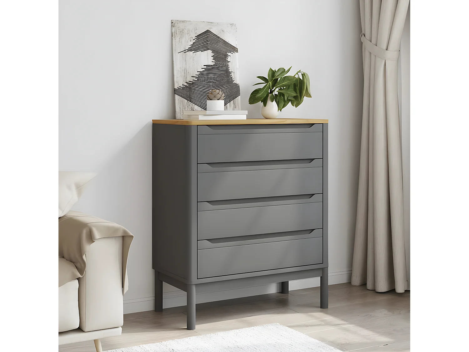 Ladekast FLORO massief grenenhout grijs