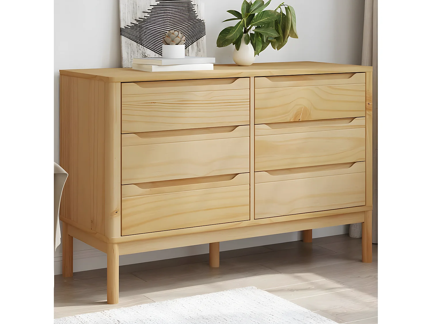 Commode FLORO cire marron bois de pin massif