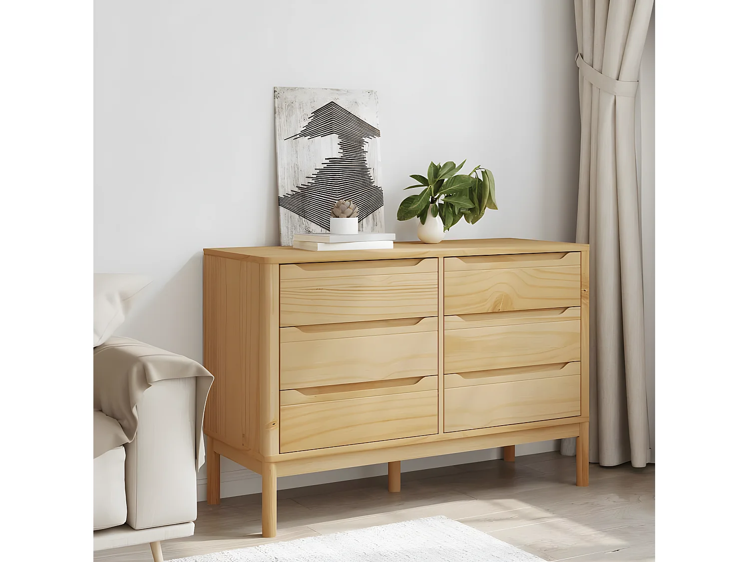 Commode FLORO cire marron bois de pin massif