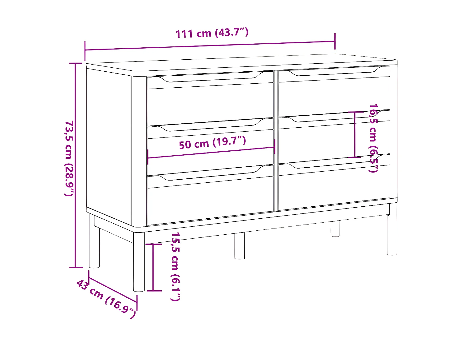 Commode FLORO cire marron bois de pin massif