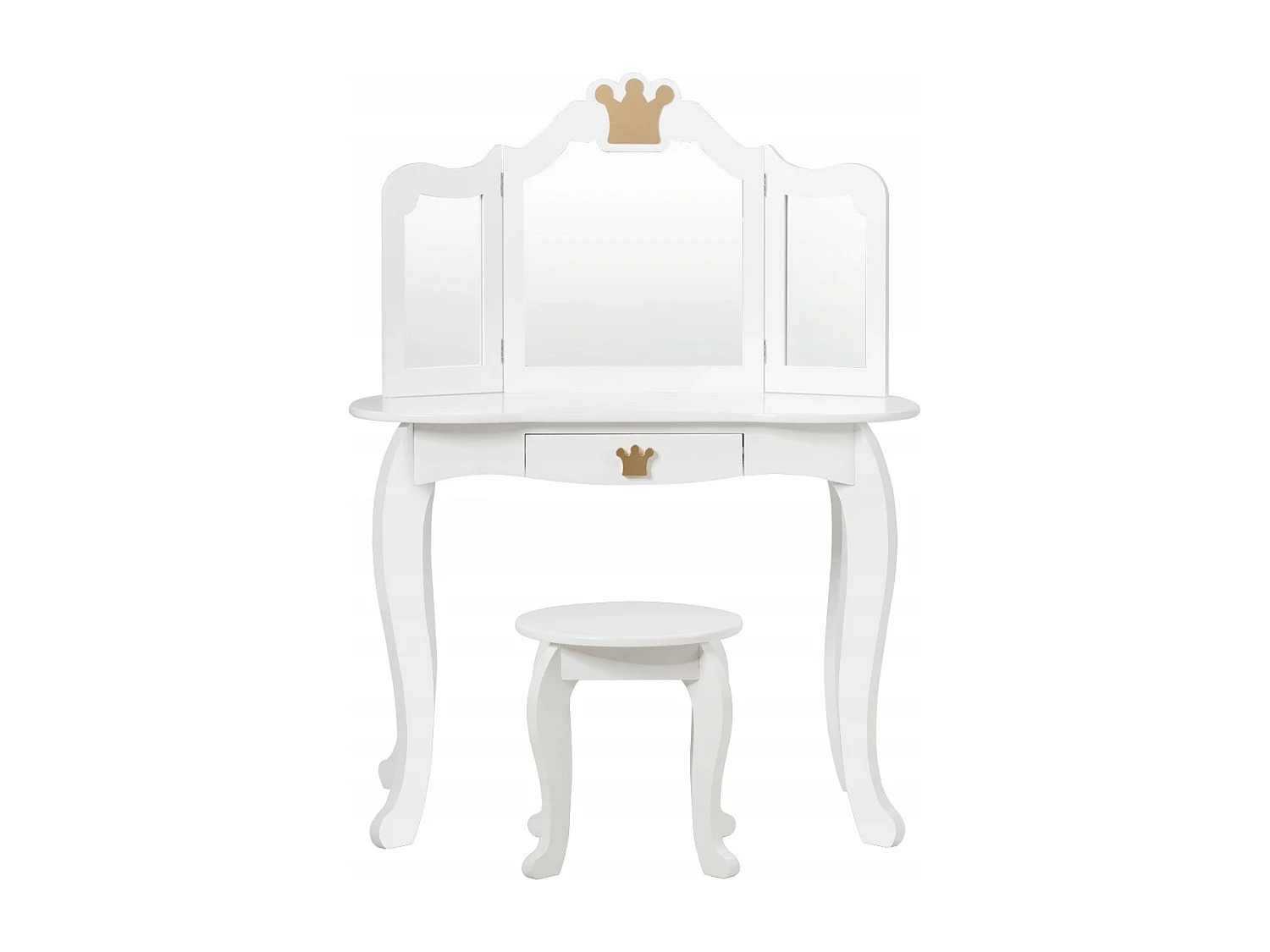 2 in 1 Frisiertisch Set Kinder Schminktisch Mädchen Frisiertisch Holz Spiegeltisch Weiß 80x42x105cm