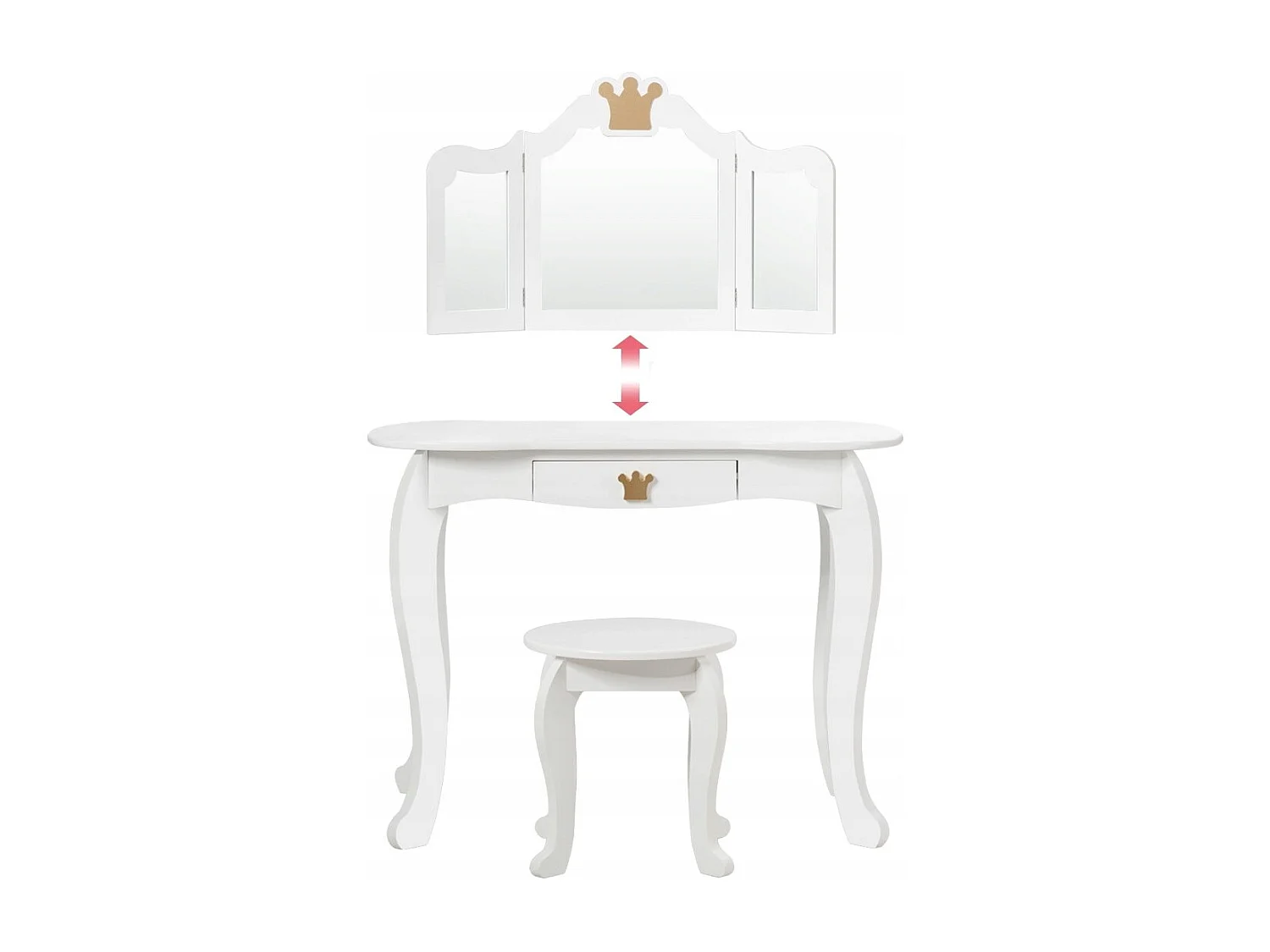 2 in 1 Frisiertisch Set Kinder Schminktisch Mädchen Frisiertisch Holz Spiegeltisch Weiß 80x42x105cm