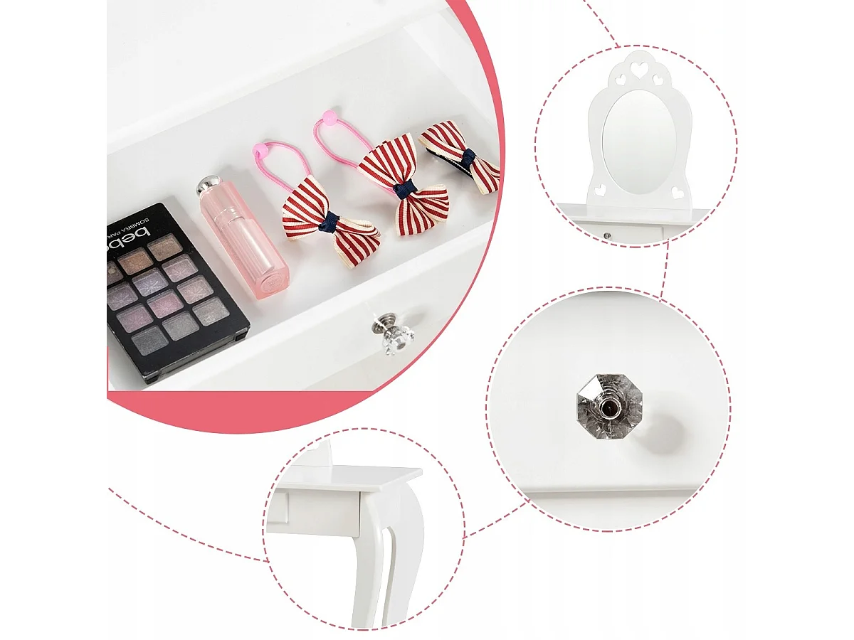 Kinder Schminktisch Frisiertisch Make-up Tisch mit Hocker und Spiegel Weiß