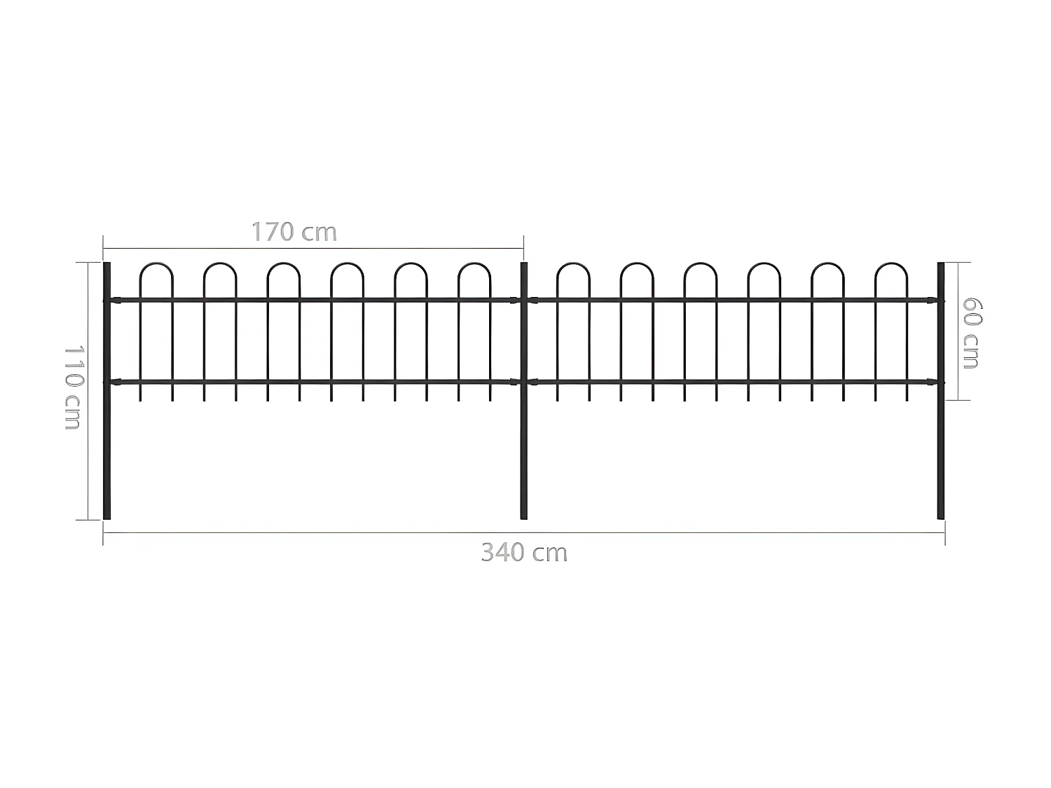 Clôture de jardin avec dessus en cerceau Acier 3,4 x 0,6 m Noir