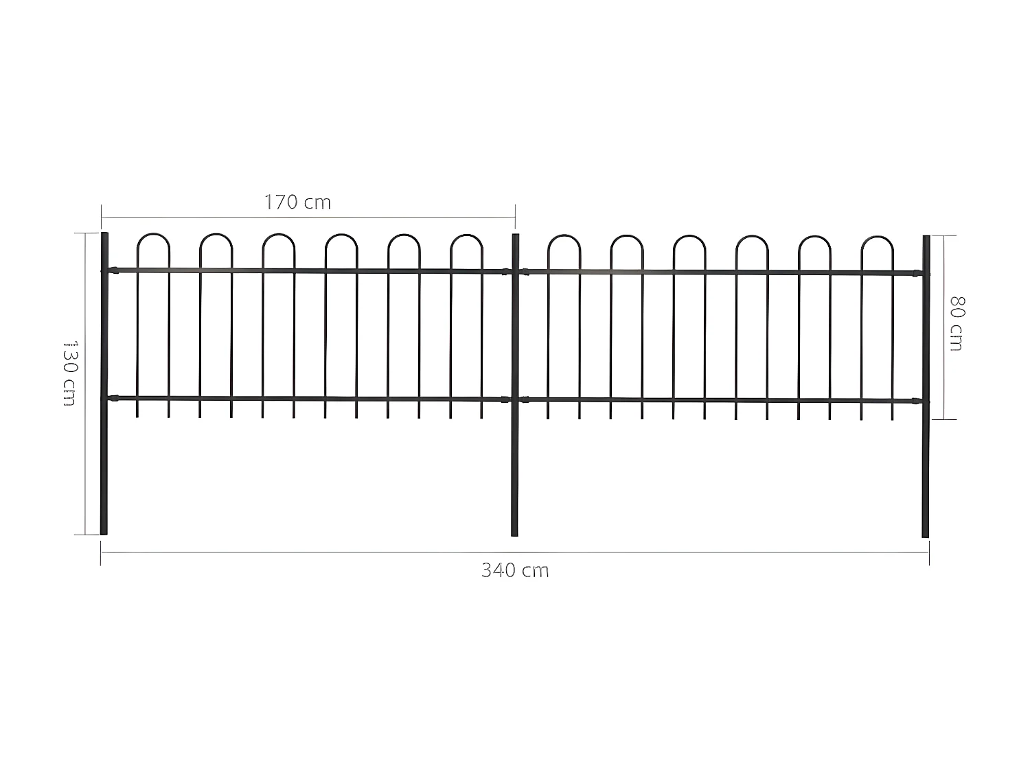 Clôture de jardin avec dessus en cerceau Acier 3,4 x 0,8 m Noir