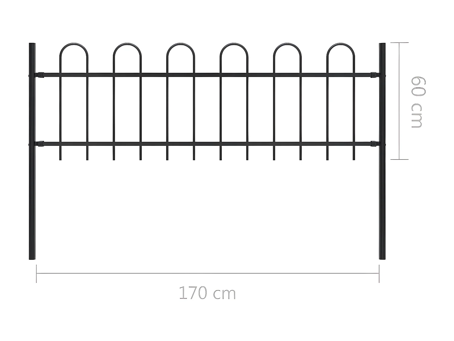 Clôture de jardin avec dessus en cerceau Acier 1,7 m Noir 2