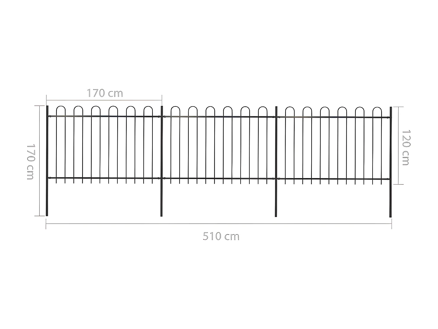 Clôture de jardin avec dessus en cerceau Acier 5,1 x 1,2 m Noir