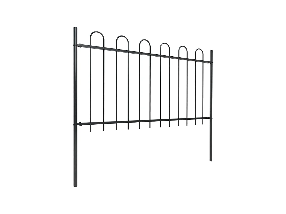 Clôture de jardin avec dessus en cerceau Acier 5,1 x 1 m Noir