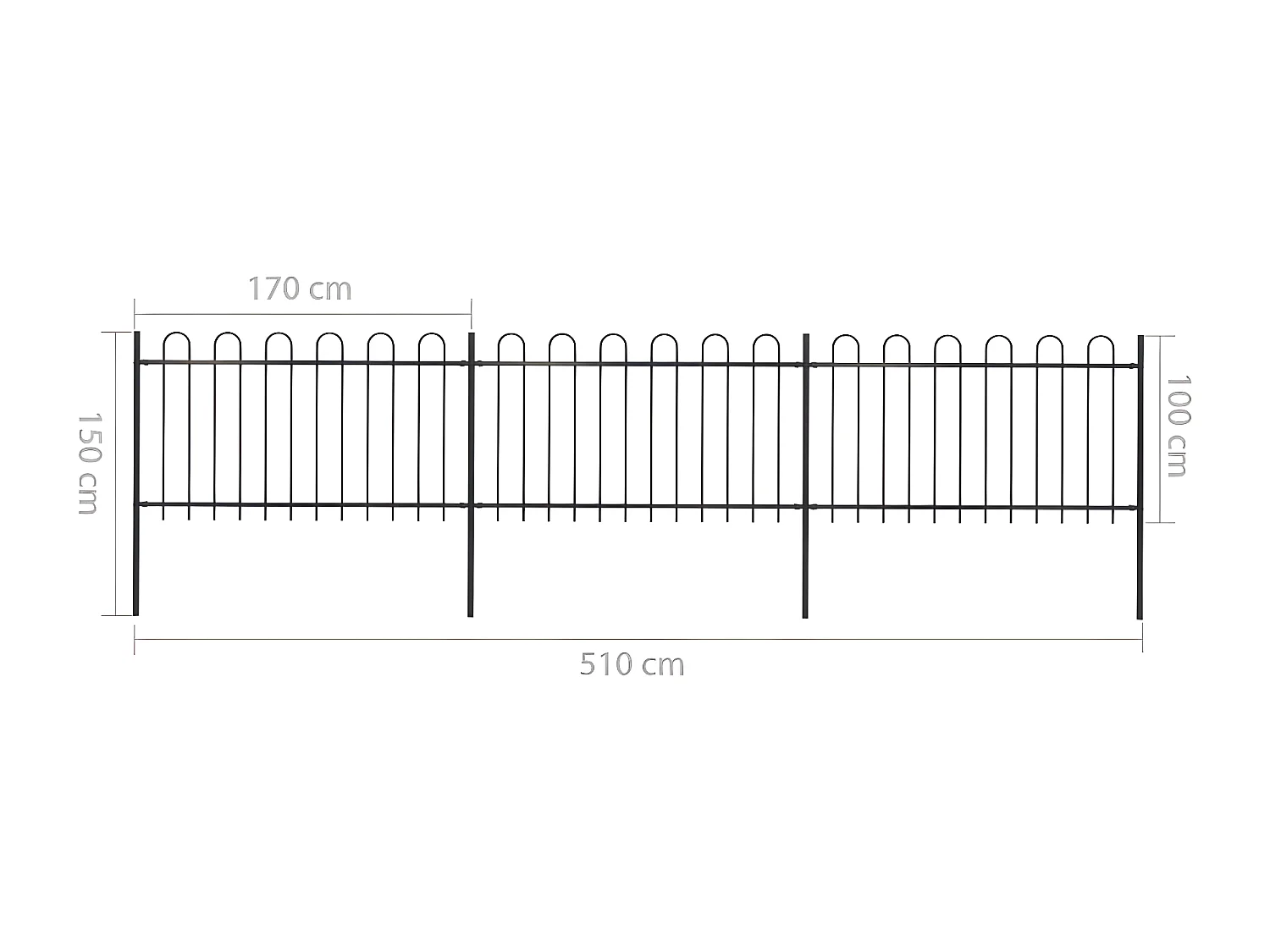 Clôture de jardin avec dessus en cerceau Acier 5,1 x 1 m Noir