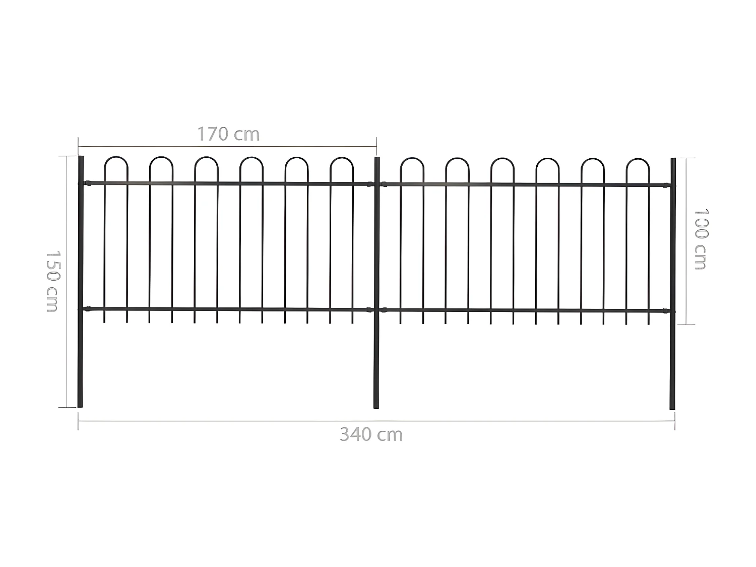 Clôture de jardin avec dessus en cerceau Acier 3,4 x 1 m Noir
