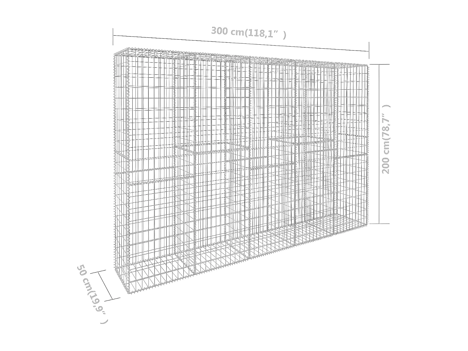 Mur en gabion avec couvercle Acier galvanisé 300 x 50x200