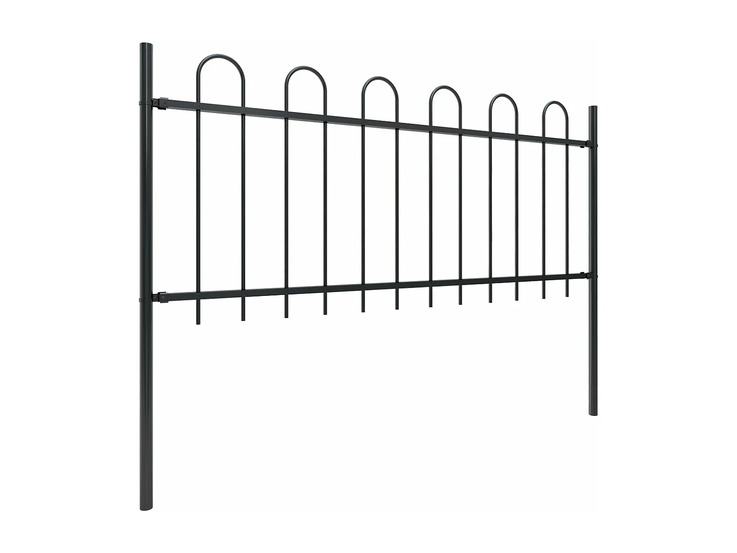 Clôture de jardin avec dessus en cerceau Acier 1,7 m Noir