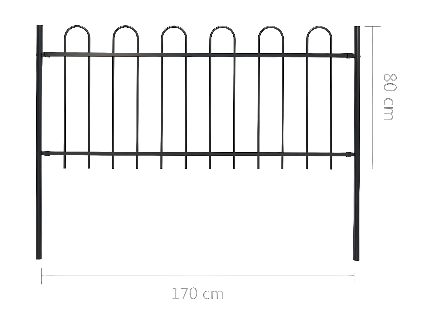 Clôture de jardin avec dessus en cerceau Acier 1,7 m Noir