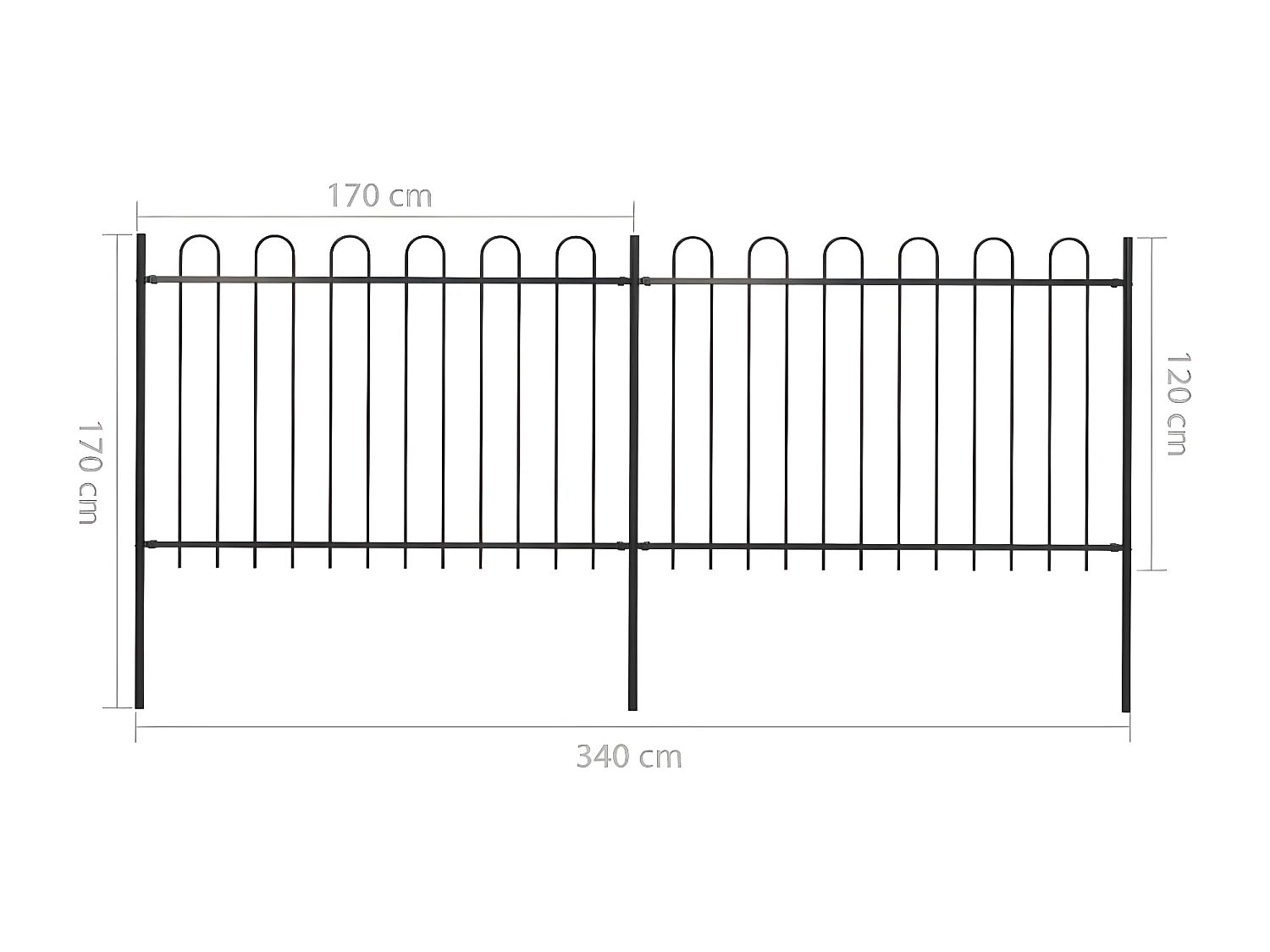Clôture de jardin avec dessus en cerceau Acier 3,4 x 1,2 m Noir