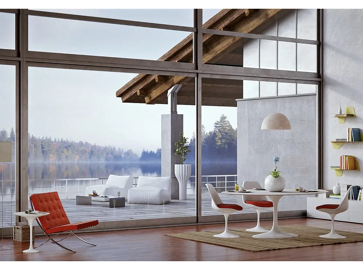 Table tulipe ronde-Plateau Noir mat-Diamètre 80 cm-Piètement Noir mat