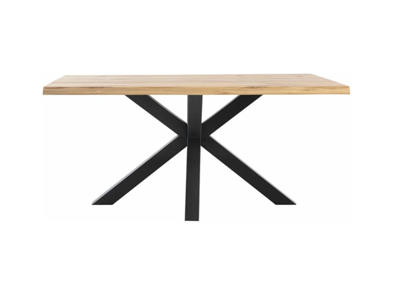 Table à manger industrielle Lany – Chêne massif et pieds métalliques-Couleur Naturel/Blanc-Largeur 140 cm