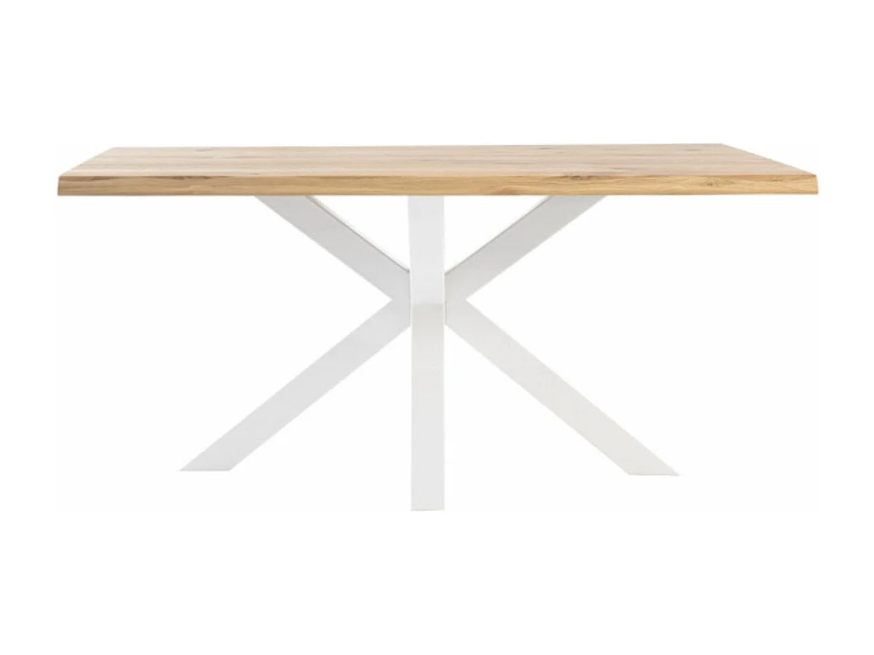 Table à manger industrielle Lany – Chêne massif et pieds métalliques-Couleur Naturel/Blanc-Largeur 140 cm