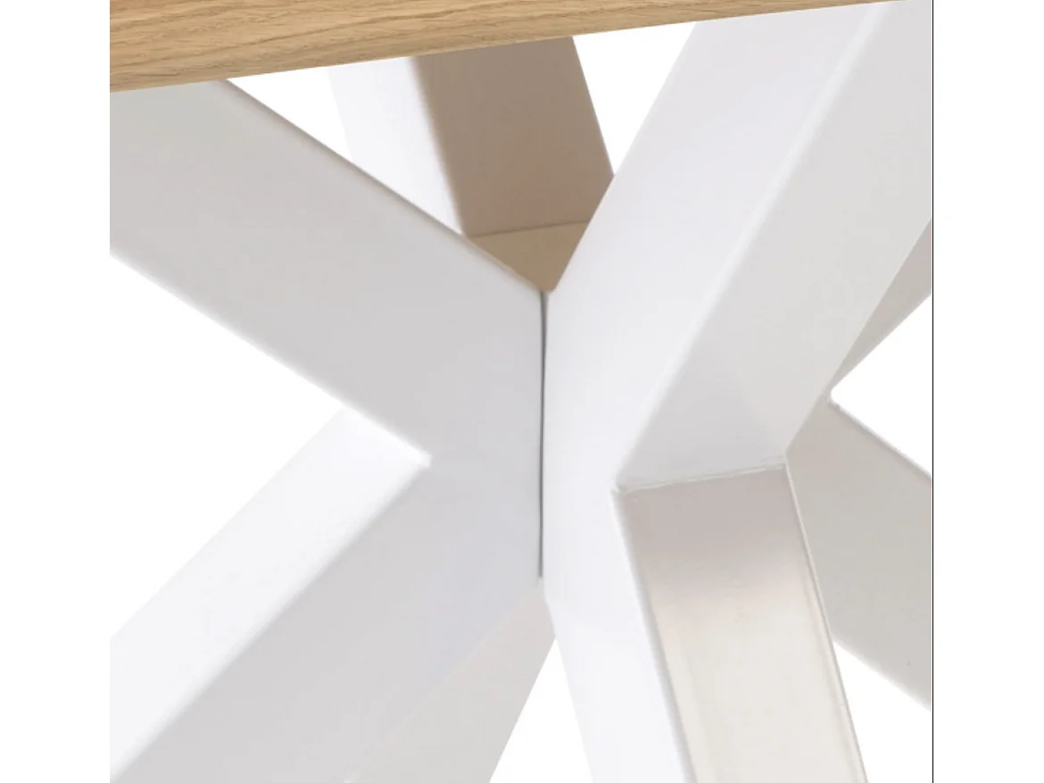 Table à manger industrielle Lany – Chêne massif et pieds métalliques-Couleur Naturel/Blanc-Largeur 140 cm