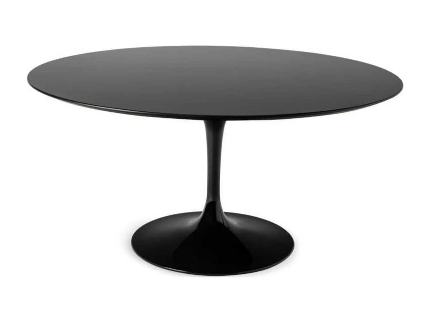 Table tulipe ronde-Plateau Noir mat-Diamètre 170 cm-Piètement Noir brillant