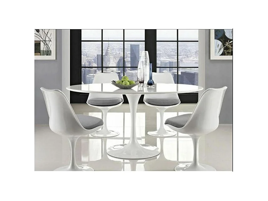 Mesa tulipán redonda 140 cm blanco mate-Color de la bandeja Negro mate-Diámetro 90 cm-Color de los pies Negro brillante