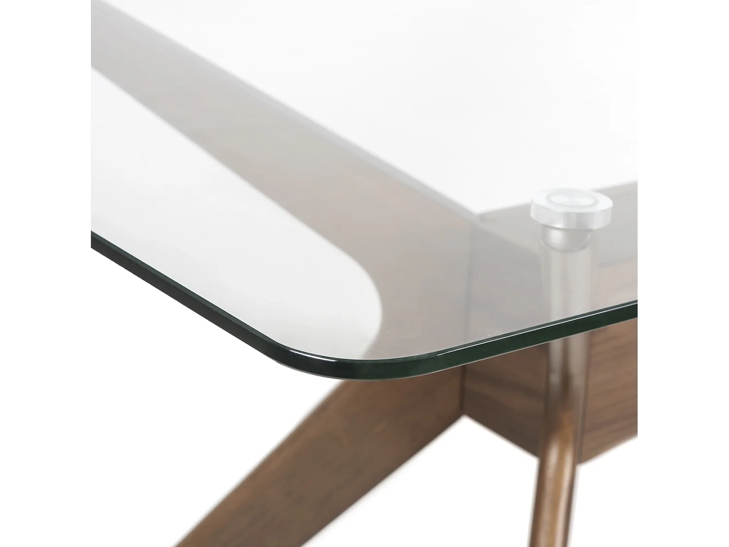 Table à manger verre trempé et bois d'hévéa finition noyer Noky-Largeur 140 cm