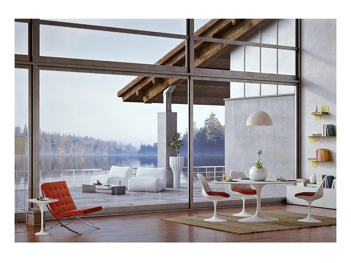 Table tulipe ronde-Plateau Noir mat-Diamètre 110 cm-Piètement Blanc mat