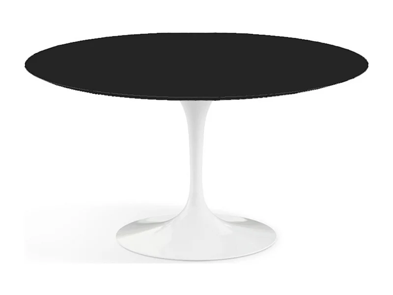 Table tulipe ronde-Plateau Noir mat-Diamètre 170 cm-Piètement Blanc brillant