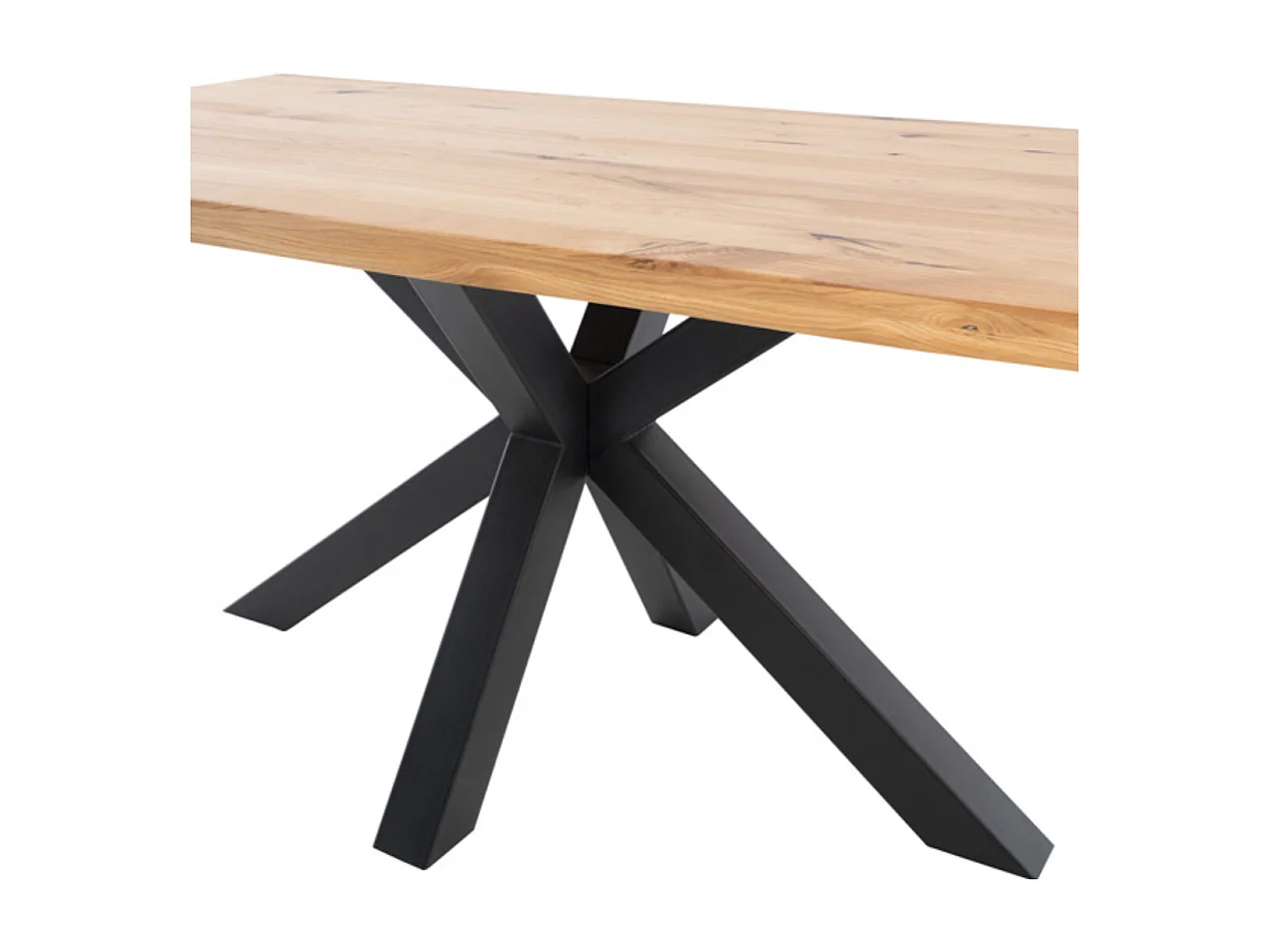 Table à manger industrielle Lany – Chêne massif et pieds métalliques-Couleur Naturel/Blanc-Largeur 200 cm