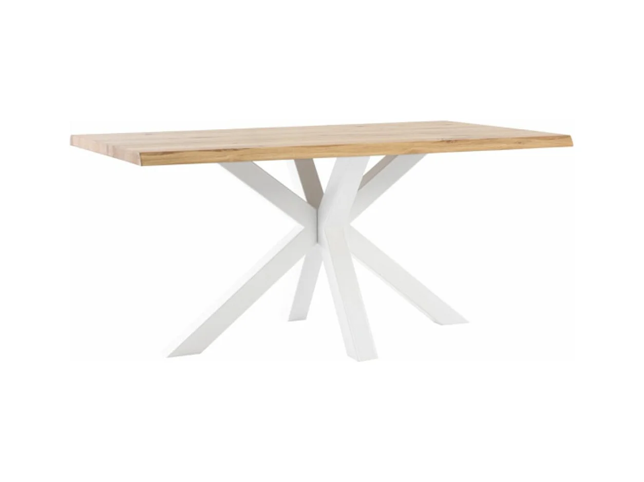 Table à manger industrielle Lany – Chêne massif et pieds métalliques-Couleur Naturel/Blanc-Largeur 200 cm