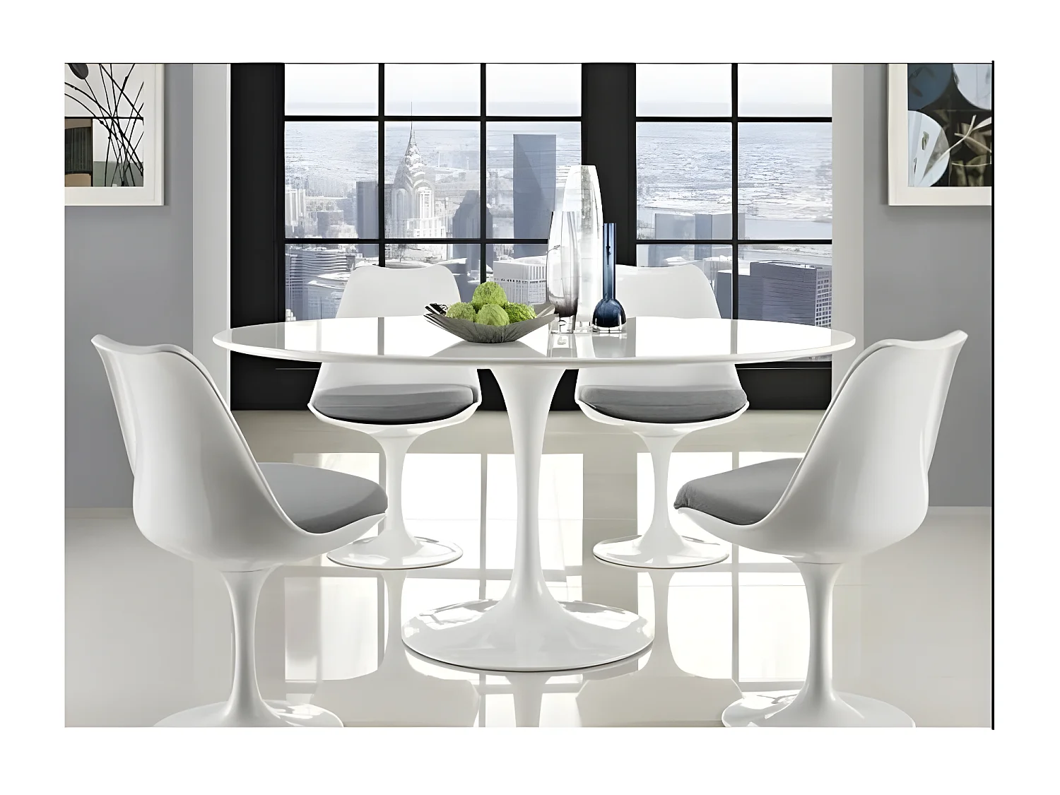 Table tulipe ronde-Plateau Blanc mat-Diamètre 180 cm-Piètement Blanc mat