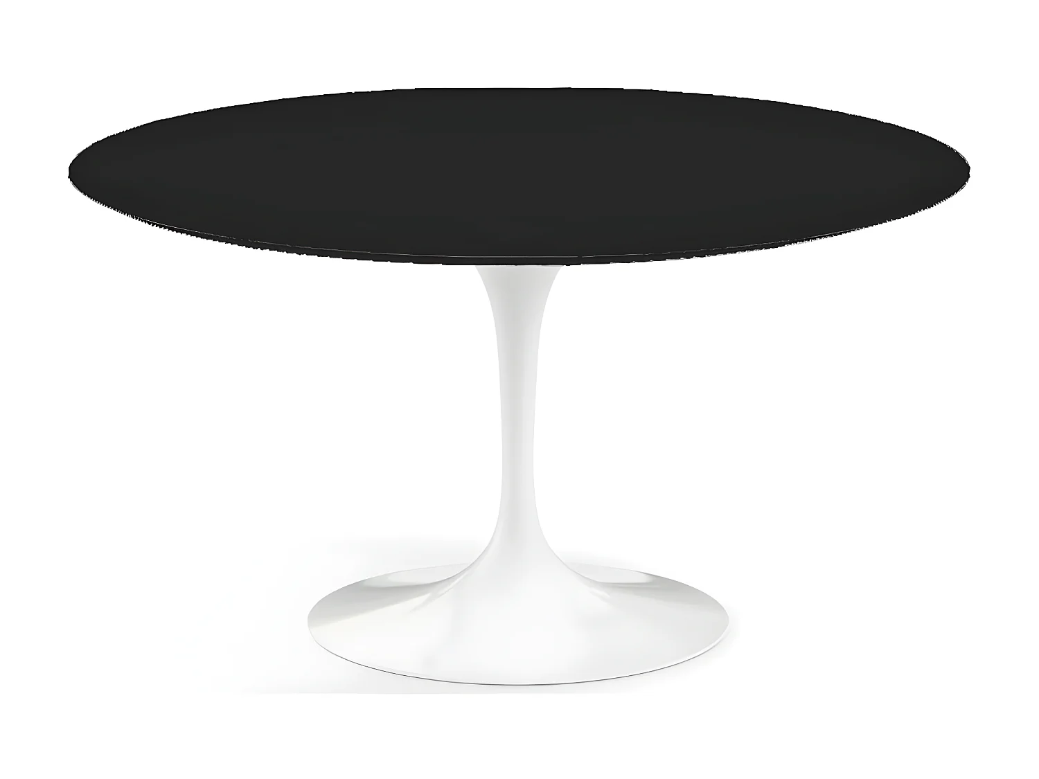Table tulipe ronde-Plateau Noir mat-Diamètre 150 cm-Piètement Noir brillant