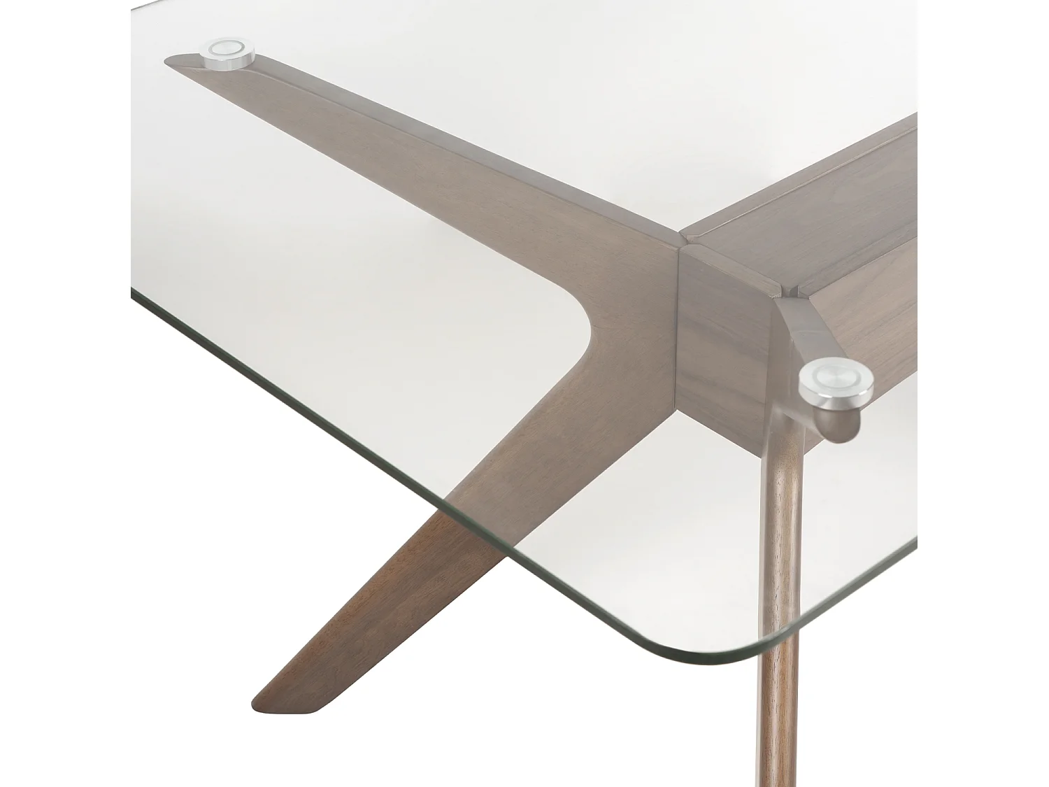 Table à manger verre trempé et bois d'hévéa finition noyer Noky-Largeur 160 cm