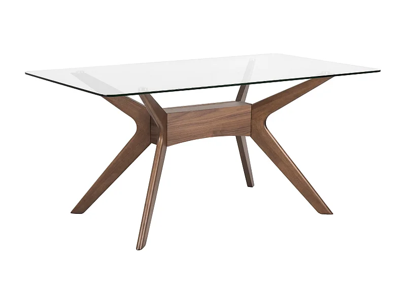 Table à manger verre trempé et bois d'hévéa finition noyer Noky-Largeur 160 cm