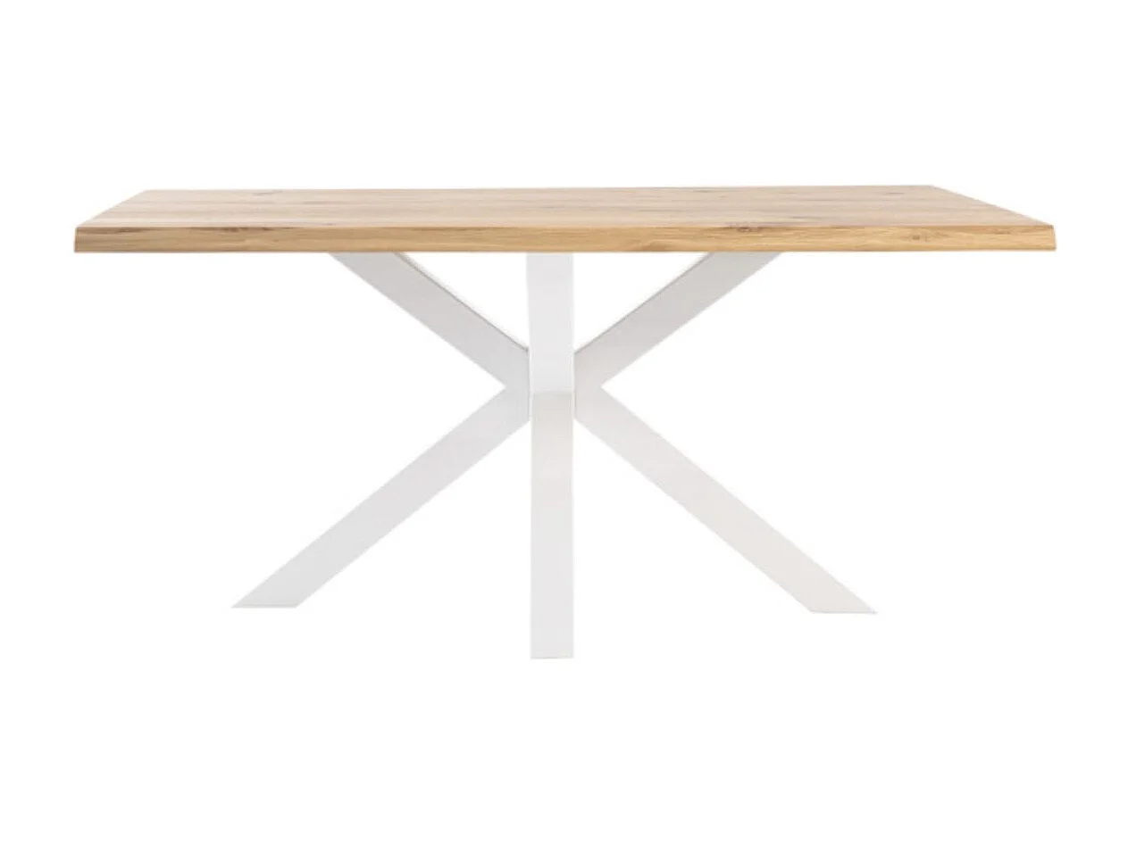 Table à manger industrielle Lany – Chêne massif et pieds métalliques-Couleur Naturel/Blanc-Largeur 160 cm