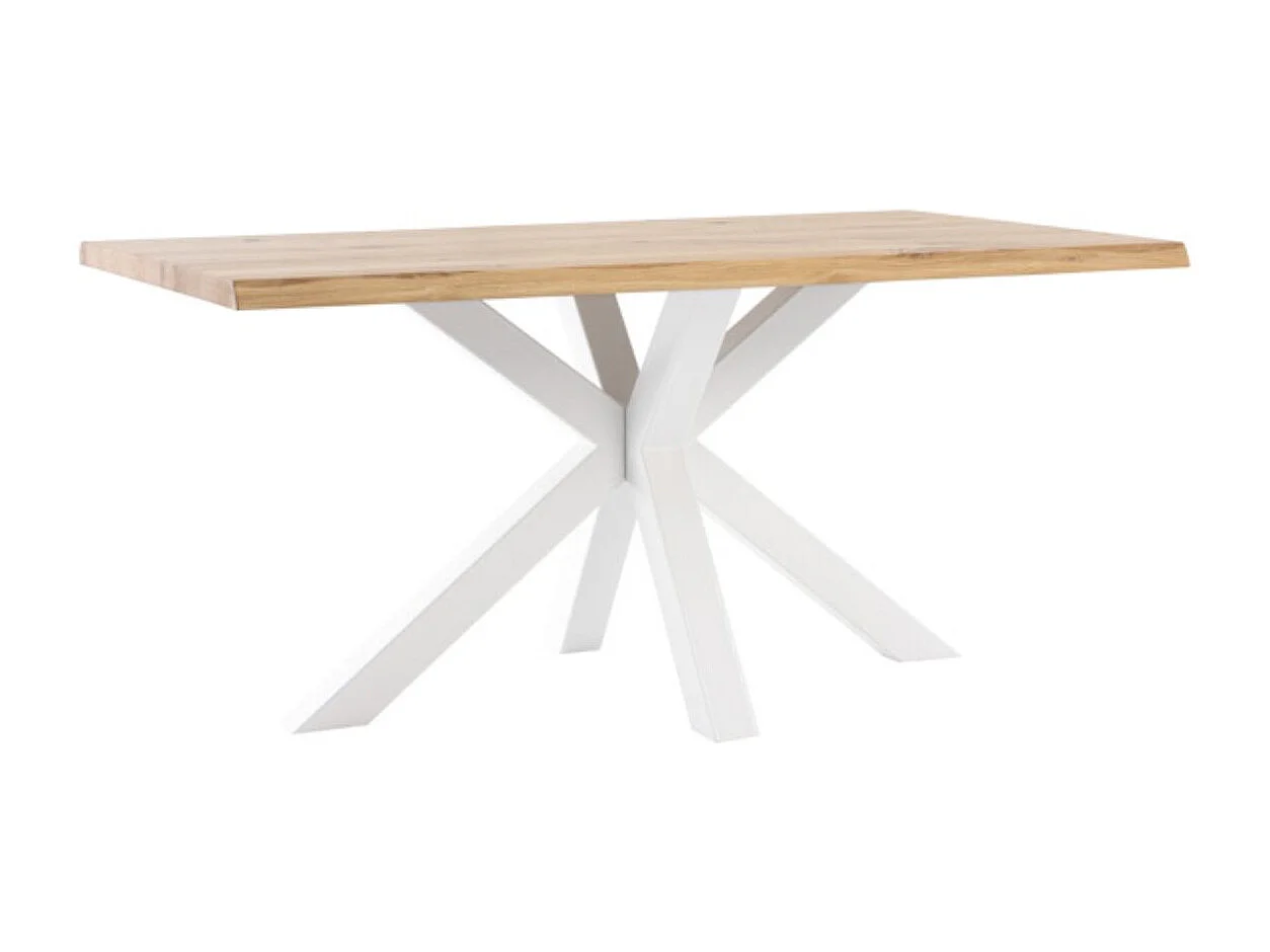 Table à manger industrielle Lany – Chêne massif et pieds métalliques-Couleur Naturel/Blanc-Largeur 160 cm