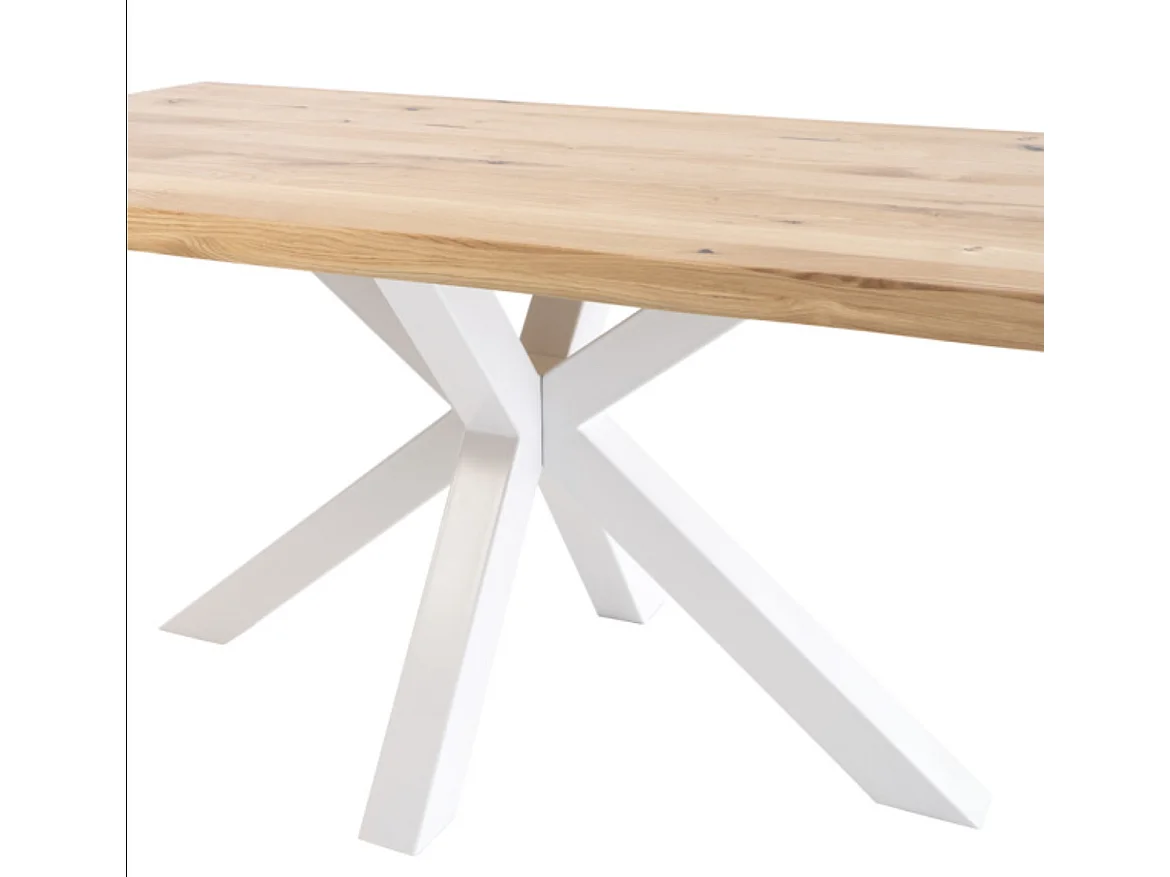 Table à manger industrielle Lany – Chêne massif et pieds métalliques-Couleur Naturel/Blanc-Largeur 160 cm