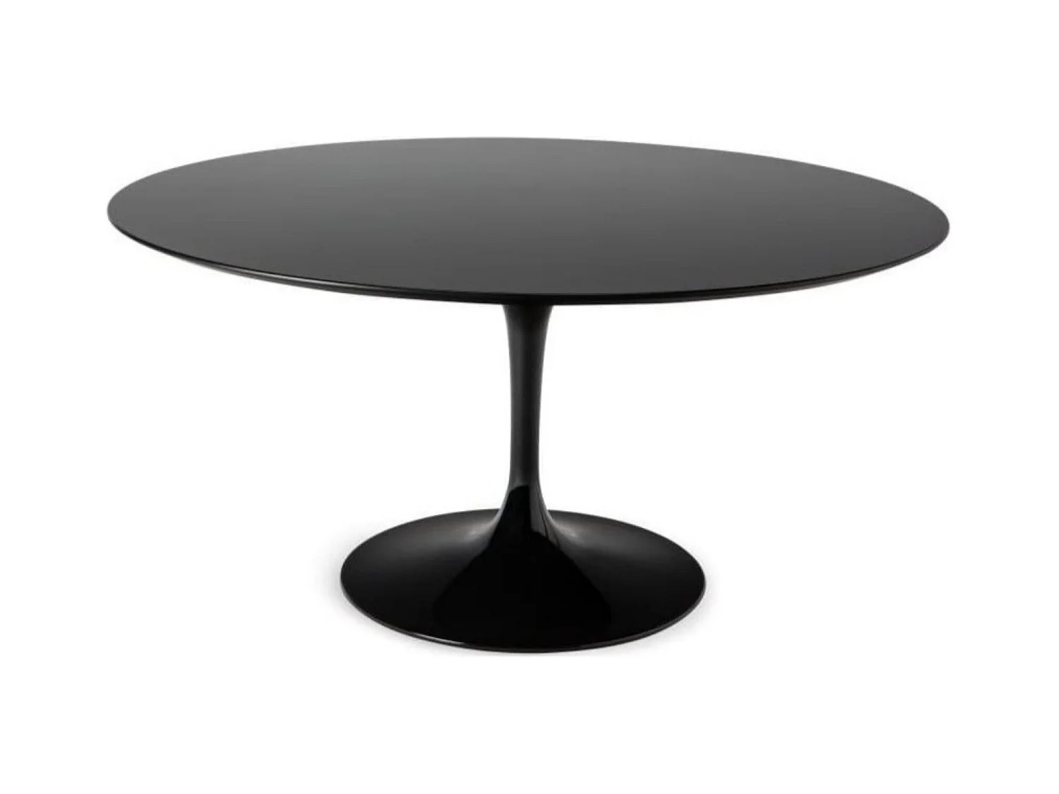 Table tulipe ronde-Plateau Noir mat-Diamètre 160 cm-Piètement Noir brillant